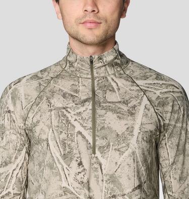 Men's Butter Up Long Sleeve Half Zip, Color: Stone Green Treecover Print, image 12