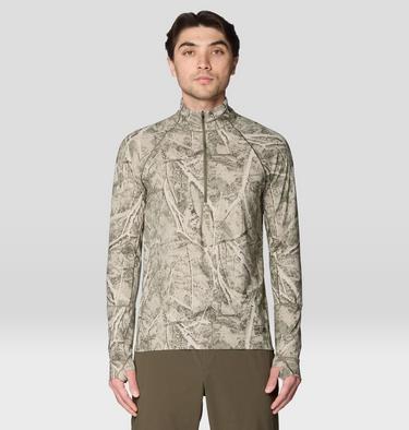 Men's Butter Up Long Sleeve Half Zip, Color: Stone Green Treecover Print, image 3