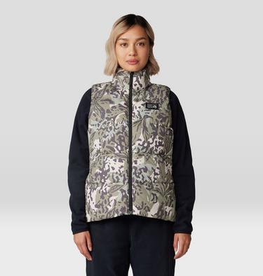 Women's Nevadan Down Vest, Color: Mantis Green Forests Floor Print, image 1
