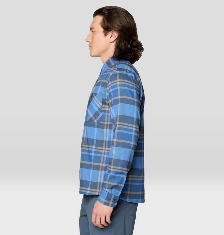 Men's Voyager One Long Sleeve Flannel, Color: Moon Blue Amsterdam Plaid, image 3