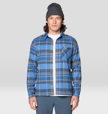 Men's Voyager One Long Sleeve Flannel, Color: Moon Blue Amsterdam Plaid, image 8