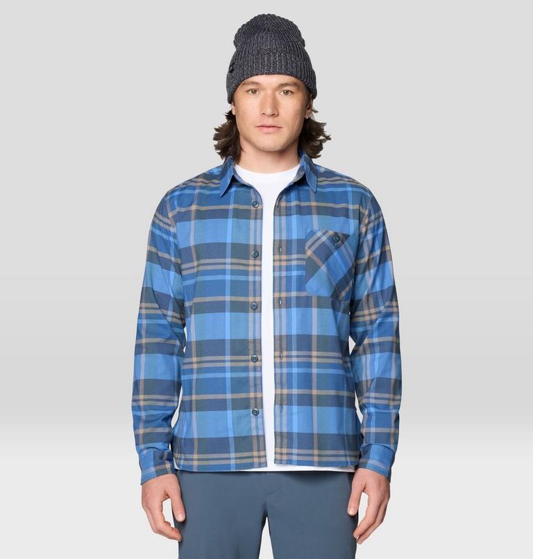 Men's Voyager One Long Sleeve Flannel, Color: Moon Blue Amsterdam Plaid, image 4