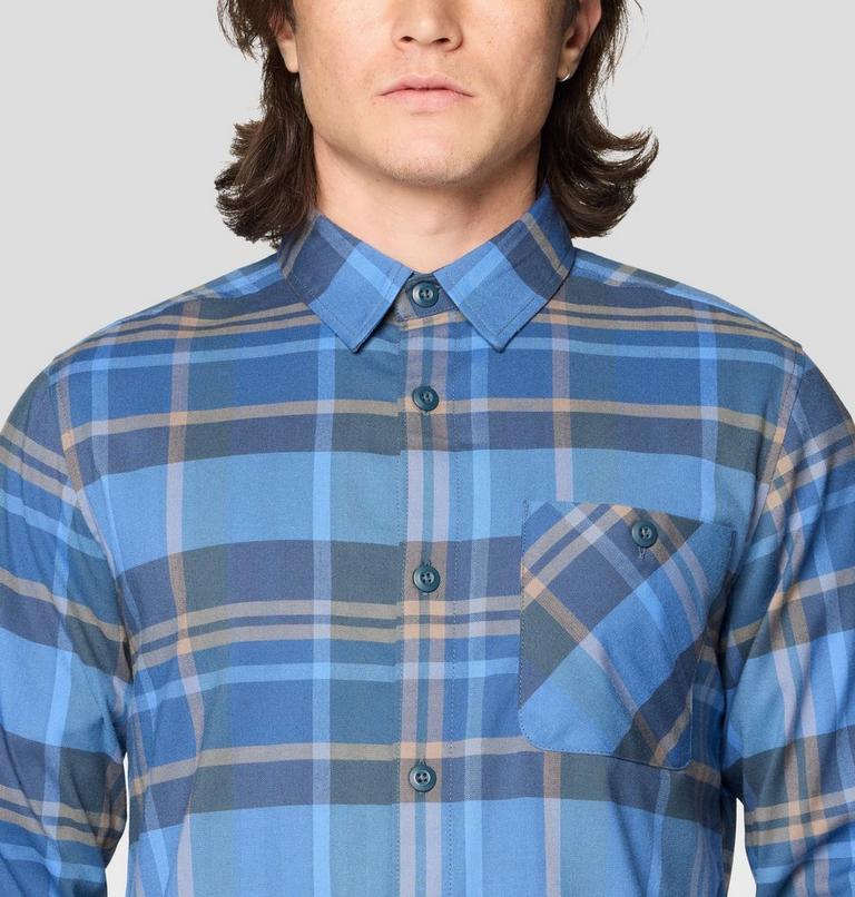 Men's Voyager One Long Sleeve Flannel, Color: Moon Blue Amsterdam Plaid, image 5