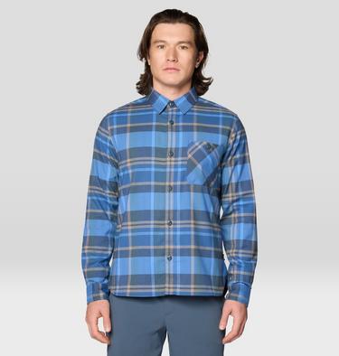 Men's Voyager One Long Sleeve Flannel, Color: Moon Blue Amsterdam Plaid, image 5