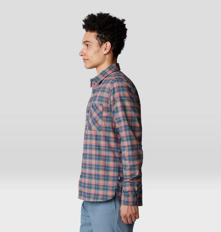 Men's Voyager One Long Sleeve Flannel, Color: Moon Blue Trad Plaid, image 3