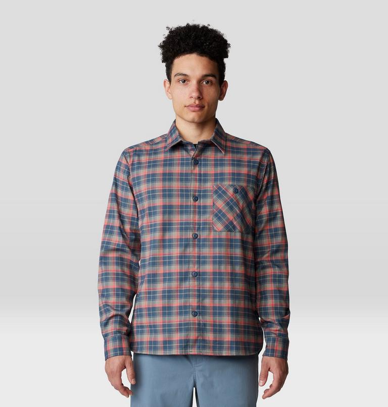 Men's Voyager One Long Sleeve Flannel, Color: Moon Blue Trad Plaid, image 5
