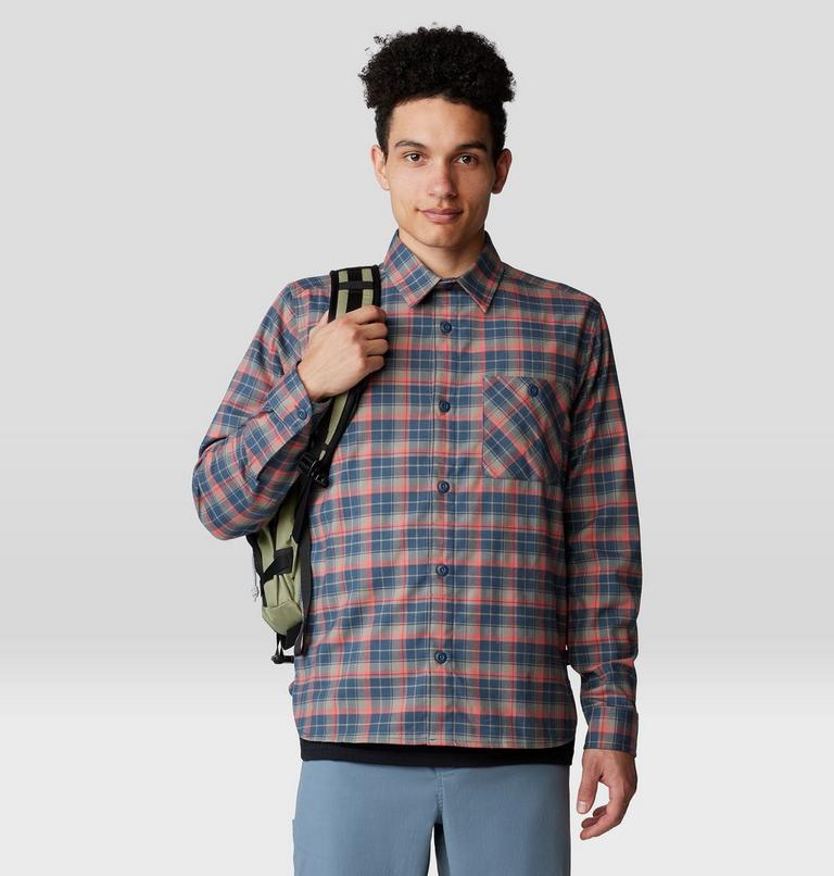 Men's Voyager One Long Sleeve Flannel, Color: Moon Blue Trad Plaid, image 6