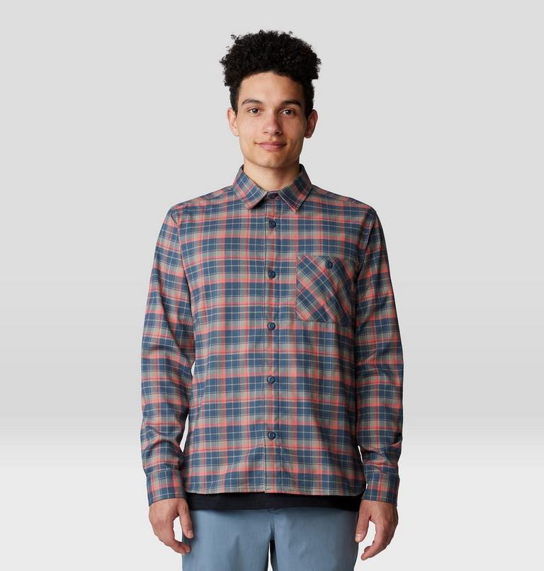 Men's Voyager One Long Sleeve Flannel, Color: Moon Blue Trad Plaid, image 1