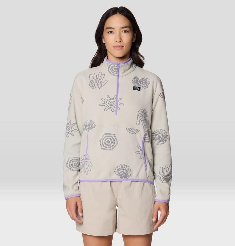 Women's Microchill Pullover, Color: Oyster Shell Screens Print, image 1