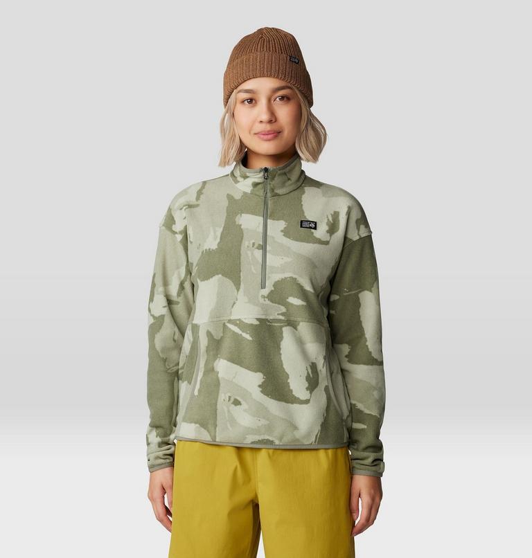 Women's Microchill Pullover, Color: Green Fade Snowdrifts Print, image 1