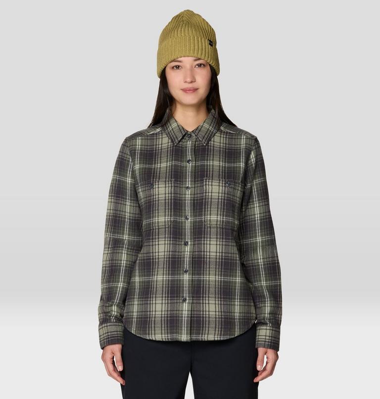 Women's Plusher Long Sleeve Shirt, Color: Grit Grey Shelter Plaid, image 1