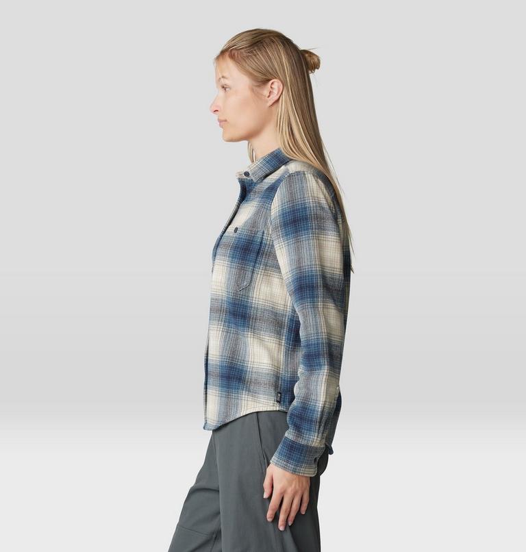 Women's Plusher Long Sleeve Shirt, Color: Adriatic Blue Ombre Buffalo Check, image 3