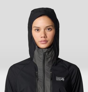 Women's Kor AirShell Hybrid Hooded Jacket, Color: Black, Volcanic, image 4