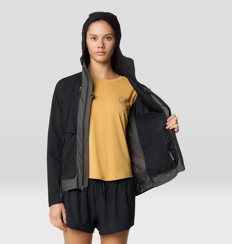Women's Kor AirShell Hybrid Hooded Jacket, Color: Black, Volcanic, image 7