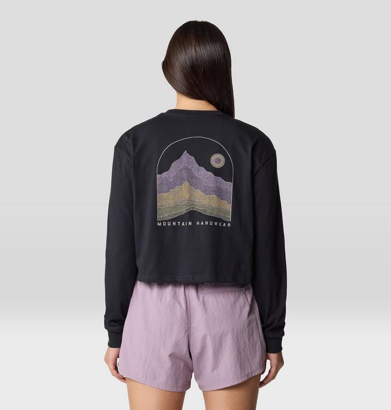 Women's Mountain Sunset Boxy Crop Long Sleeve, Color: Black, image 3
