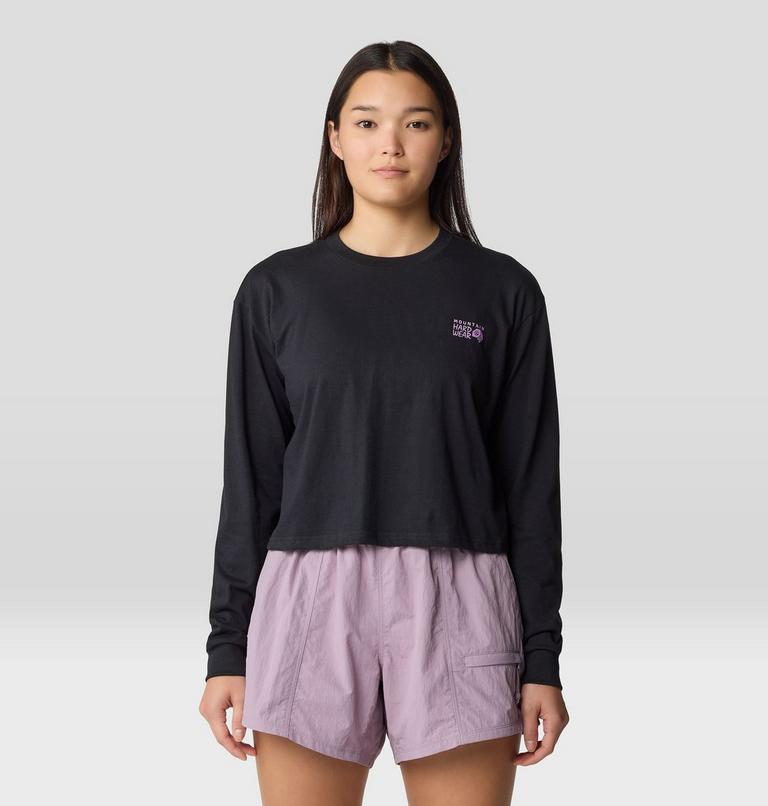 Women's Mountain Sunset Boxy Crop Long Sleeve, Color: Black, image 1