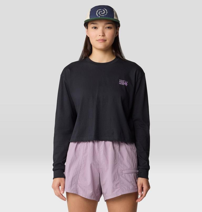 Women's Mountain Sunset Boxy Crop Long Sleeve, Color: Black, image 2
