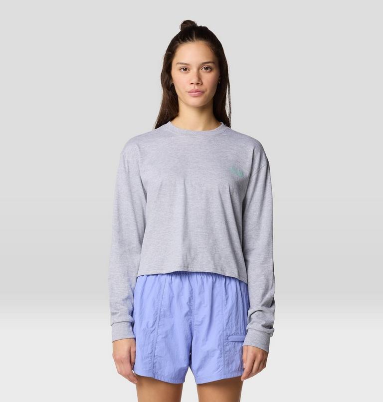 Women's Mountain Sunset Boxy Crop Long Sleeve, Color: Hardwear Grey Heather, image 1
