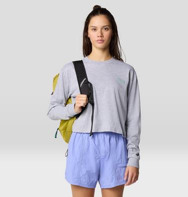 Women's Mountain Sunset Boxy Crop Long Sleeve, Color: Hardwear Grey Heather, image 2