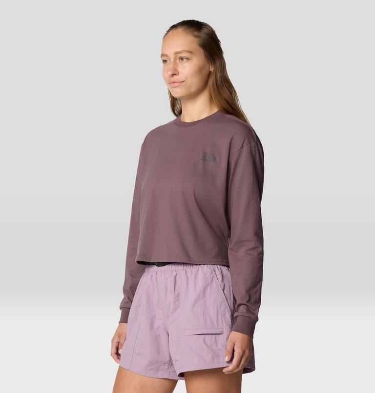 Women's Mountain Sunset Boxy Crop Long Sleeve, Color: Warm Ash, image 3