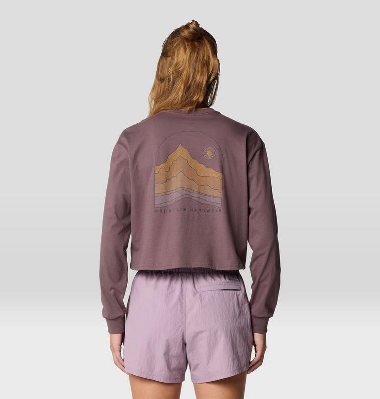 Women's Mountain Sunset Boxy Crop Long Sleeve, Color: Warm Ash, image 2