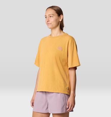 Women's MHW Mountains Collab Short Sleeve, Color: Sundown Gold, image 4