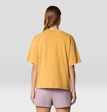 Women's MHW Mountains Collab Short Sleeve, Color: Sundown Gold, image 3