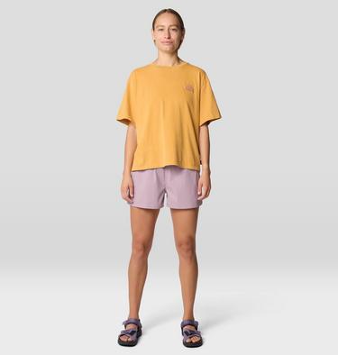 Women's MHW Mountains Collab Short Sleeve, Color: Sundown Gold, image 2