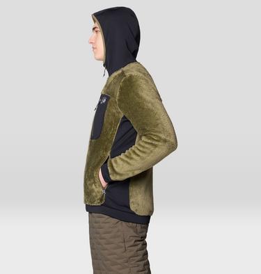 Men's Polartec® High Loft Hooded Jacket, Color: Combat Green, Black, image 7