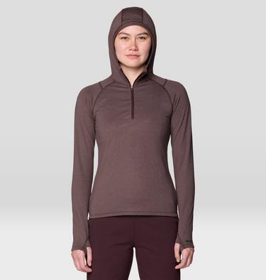 Women's Crater Lake Heavyweight Half Zip Hoody, Color: Deep Mulberry, Carob, image 3
