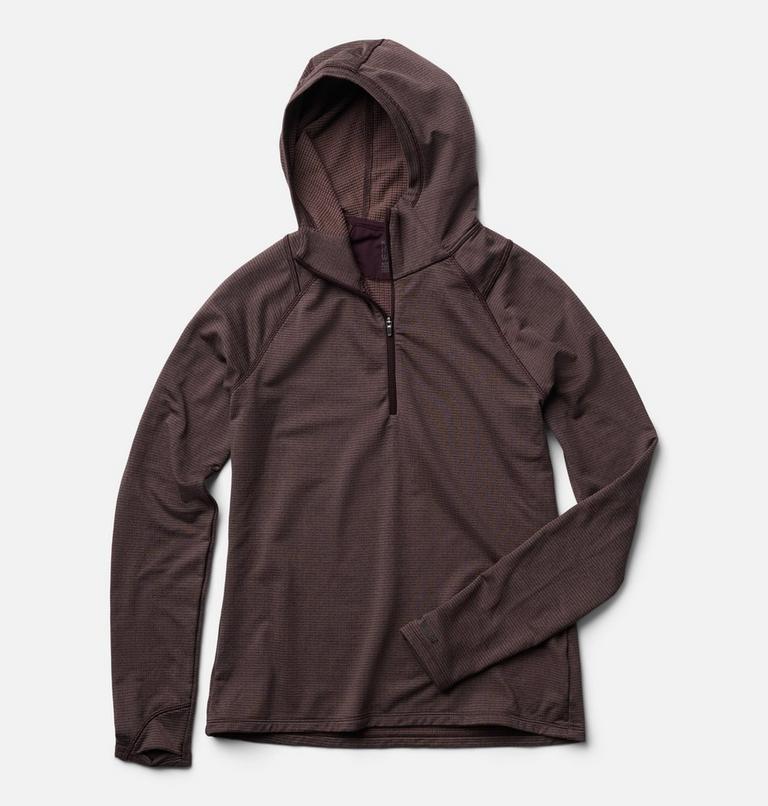 Women's Crater Lake Heavyweight Half Zip Hoody, Color: Deep Mulberry, Carob, image 2