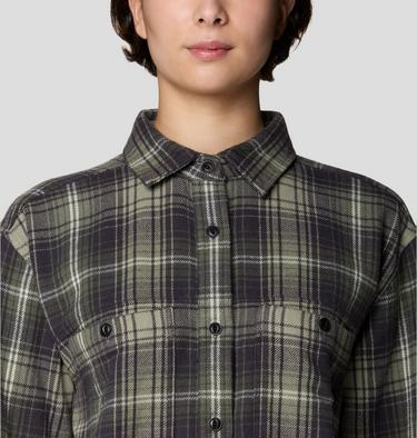 Women's Plusher Relaxed Long Sleeve Flannel, Color: Grit Grey Shelter Plaid, image 12
