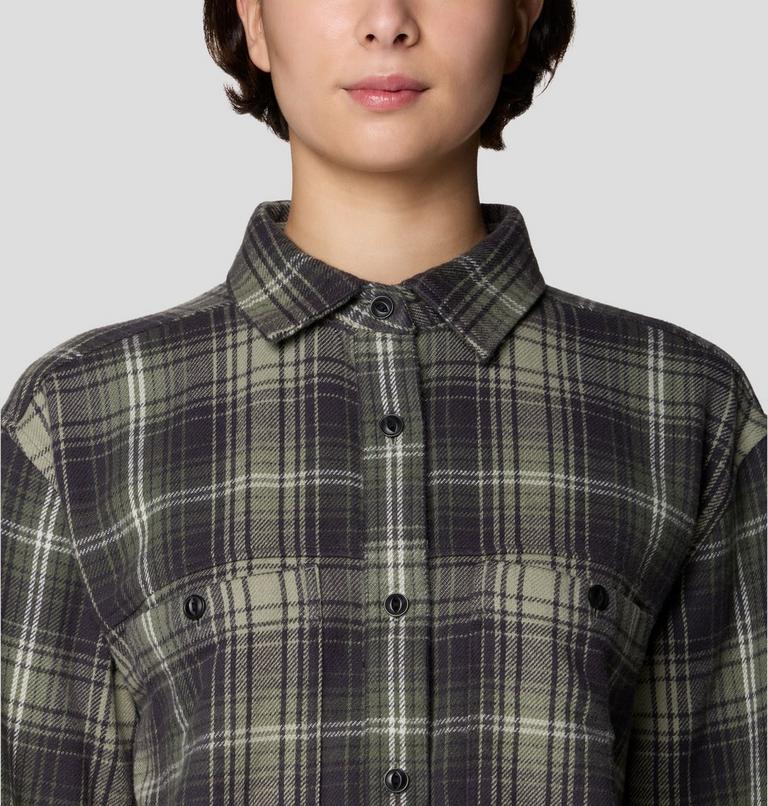 Women's Plusher Relaxed Long Sleeve Flannel, Color: Grit Grey Shelter Plaid, image 4