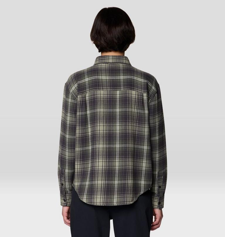 Women's Plusher Relaxed Long Sleeve Flannel, Color: Grit Grey Shelter Plaid, image 2