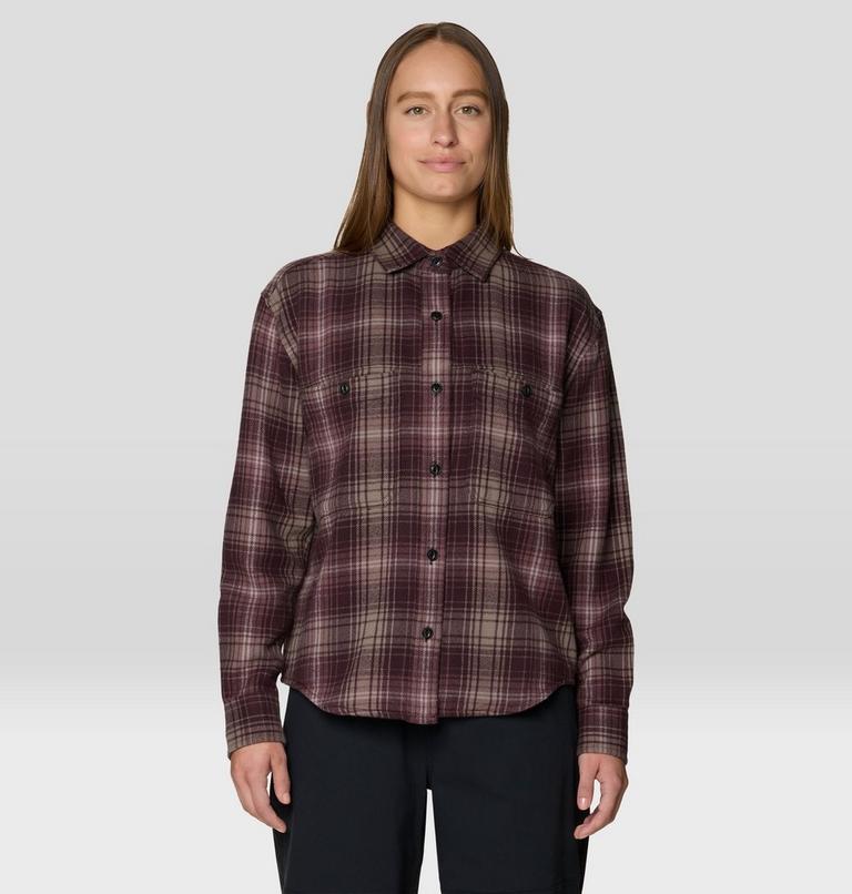 Women's Plusher Relaxed Long Sleeve Flannel, Color: Deep Mulberry Plaid, image 1