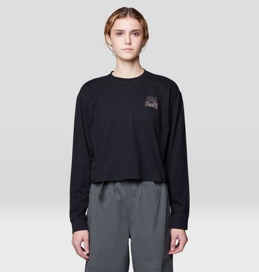 Women's Mountain Sun Boxy Crop Long Sleeve, Color: Black, image 1