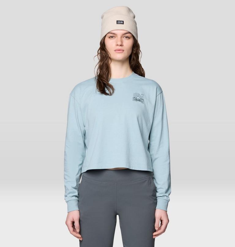 Women's Mountain Sun Boxy Crop Long Sleeve, Color: Ice Shadow, image 1