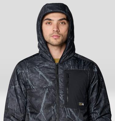 Men's Apr&egrave;s Pro Insulated Hooded Jacket, Color: Shark Treecover Print, Black, image 8