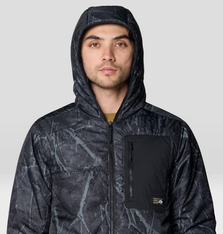 Men's Apr&egrave;s Pro Insulated Hooded Jacket, Color: Shark Treecover Print, Black, image 4