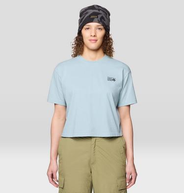Women's MHW Box Logo Boxy Crop Short Sleeve, Color: Ice Shadow, image 1