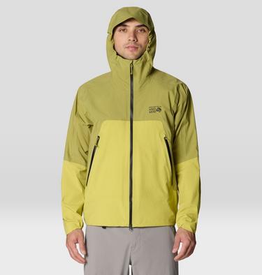 Men's Cloud Cipher Hooded Rain Jacket, Color: Lucky Chard, Bright Fatigue, image 4