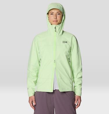 Women's Cloud Cipher Hooded Rain Jacket, Color: Frozen In Lime, image 4