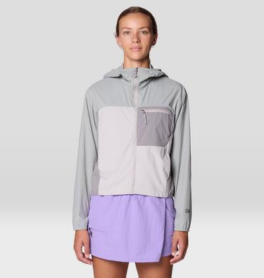 Women's Wind Veil Hooded Jacket, Color: Half Moon Grey, City Fog, Approaching St, image 4