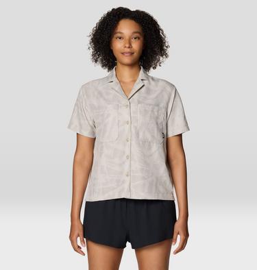 Women's Sun Drift Cooling Short Sleeve Shirt, Color: City Fog Brushstrokes Print, image 1