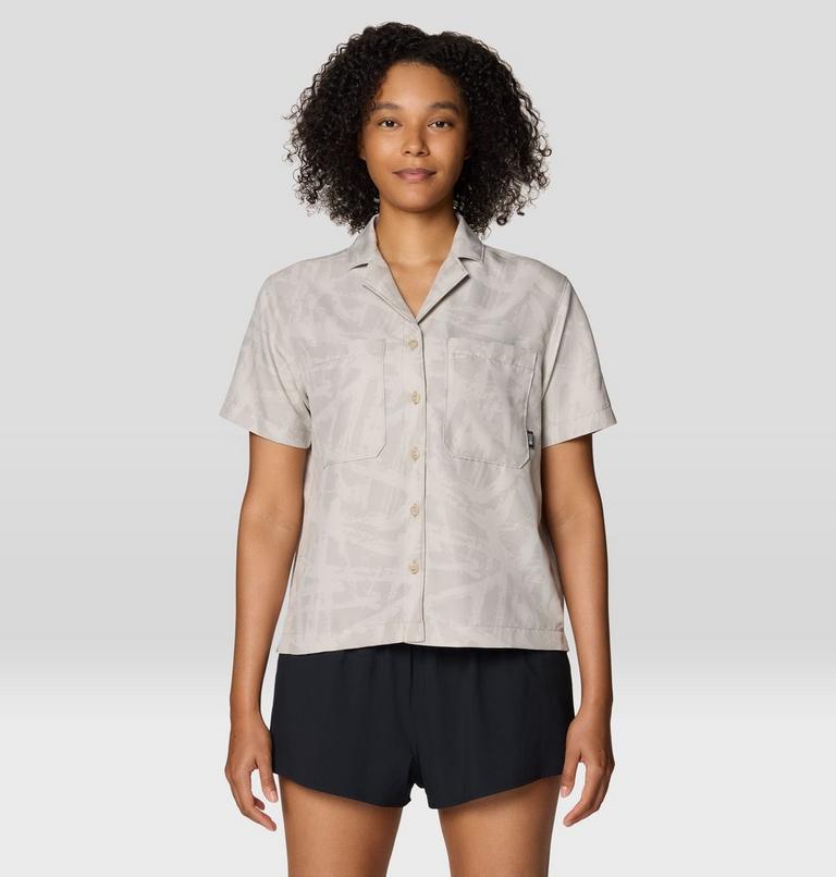 Women's Sun Drift Cooling Short Sleeve Shirt, Color: City Fog Brushstrokes Print, image 1
