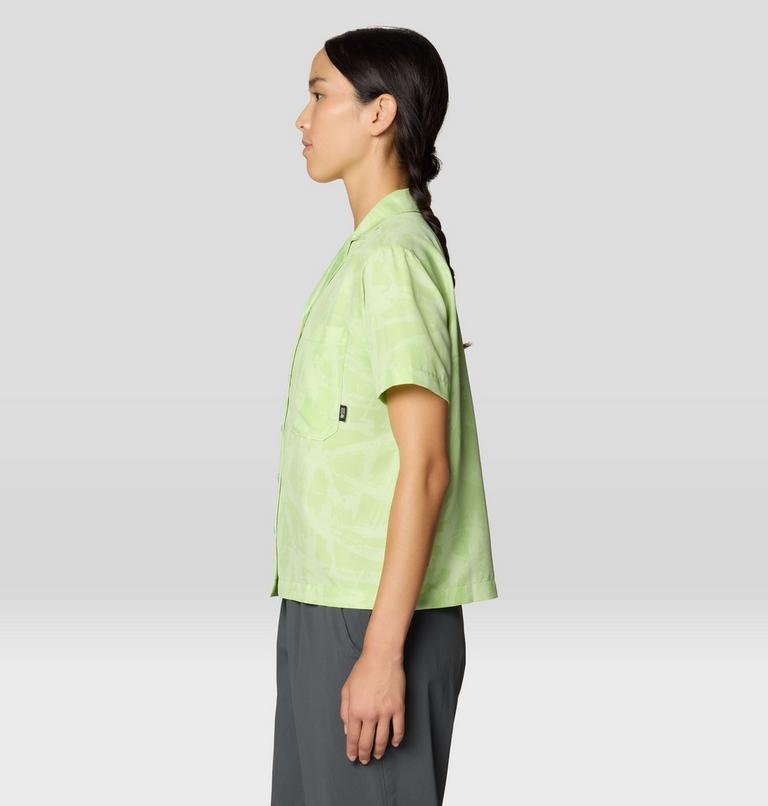 Women's Sun Drift Cooling Short Sleeve Shirt, Color: Frozen In Lime Brushstrokes Print, image 4