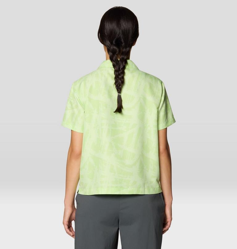 Women's Sun Drift Cooling Short Sleeve Shirt, Color: Frozen In Lime Brushstrokes Print, image 3