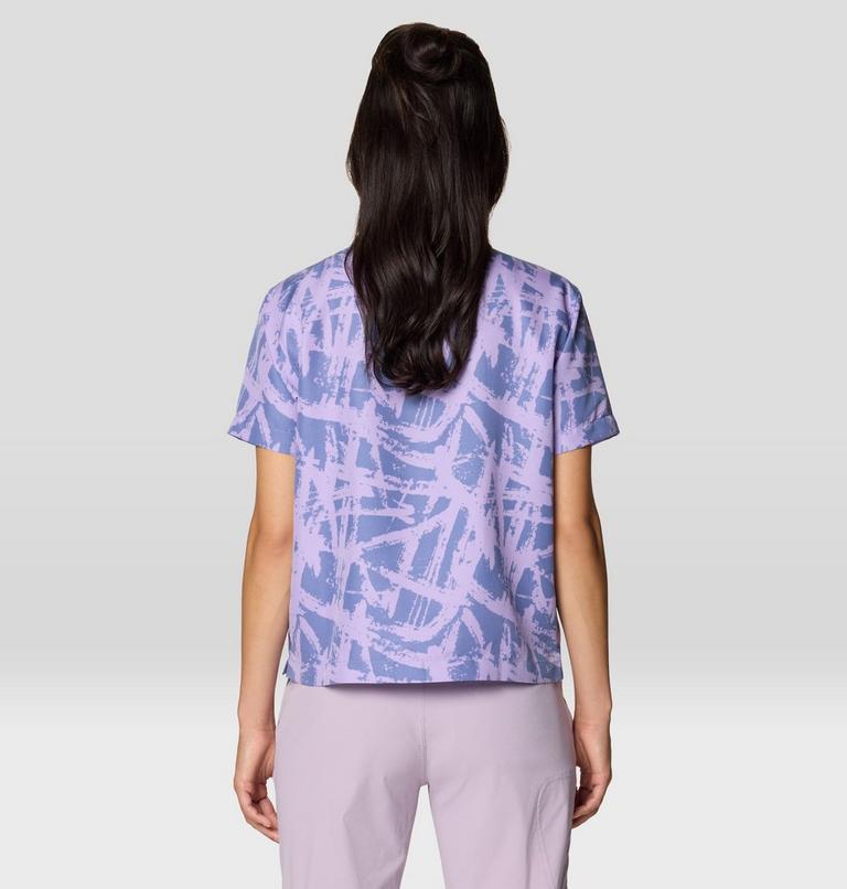 Women's Sun Drift Cooling Short Sleeve Shirt, Color: Best Coast Blue Brushstrokes Print, image 3