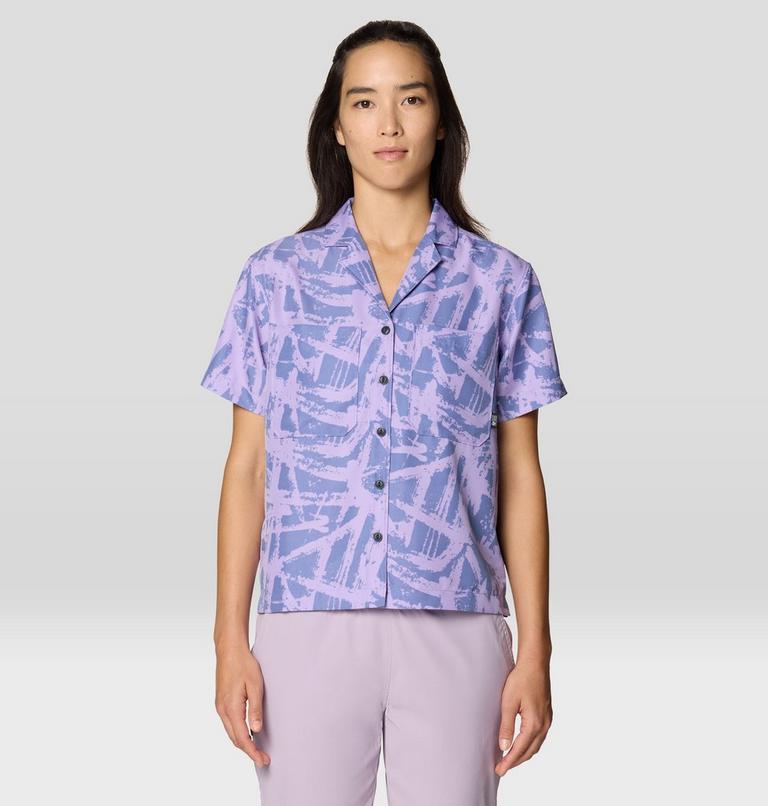 Women's Sun Drift Cooling Short Sleeve Shirt, Color: Best Coast Blue Brushstrokes Print, image 1