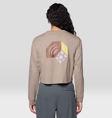 Women's Tri-Color Logo Crop Long Sleeve, Color: Wild Taupe, image 2